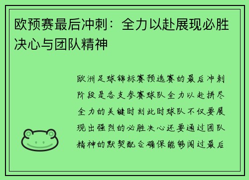 欧预赛最后冲刺：全力以赴展现必胜决心与团队精神