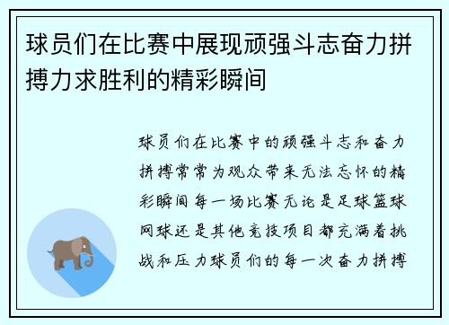 球员们在比赛中展现顽强斗志奋力拼搏力求胜利的精彩瞬间